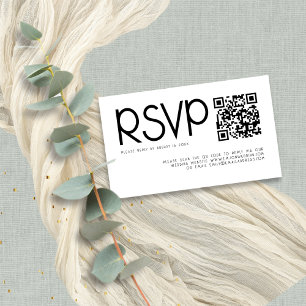 Carte D'accompagnement Typographie moderne QR Code Noir Blanc Mariage RSV