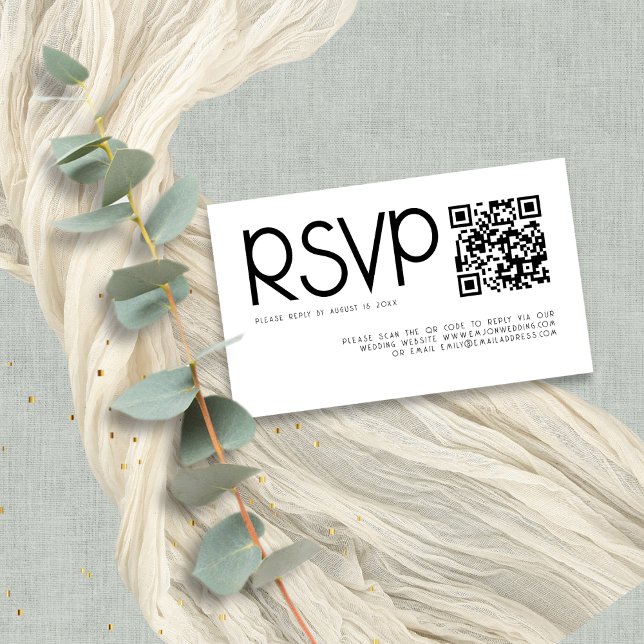 Carte D'accompagnement Typographie moderne QR Code Noir Blanc Mariage RSV (mini size 3.5 x 2" enclosure)