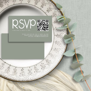 Carte D'accompagnement Typographie moderne QR Code Sage Green Wedding RSV