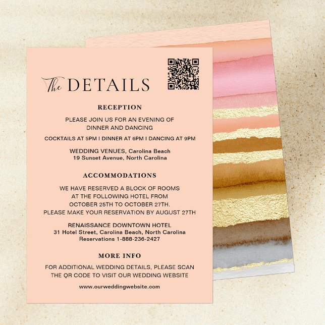 Carte D'accompagnement Typographie Moderne Sunset QR Code Mariage Détails (Créateur téléchargé)