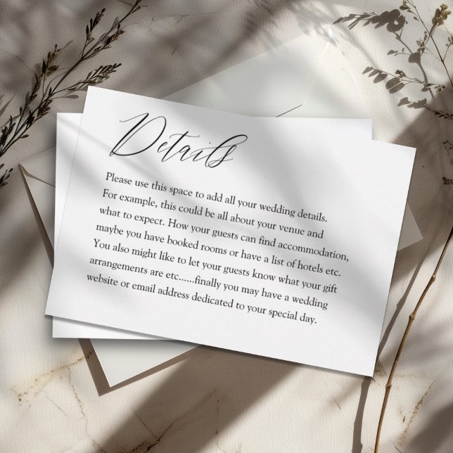 Carte D'accompagnement Typographie noir & blanc moderne Détails du Mariag (Créateur téléchargé)