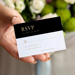Carte D'accompagnement Typographie noir or élégant mariage minimal RSVP