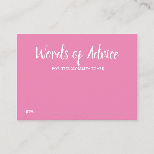 Carte D'accompagnement Typographie rose Conseils Baby shower fille (Devant)