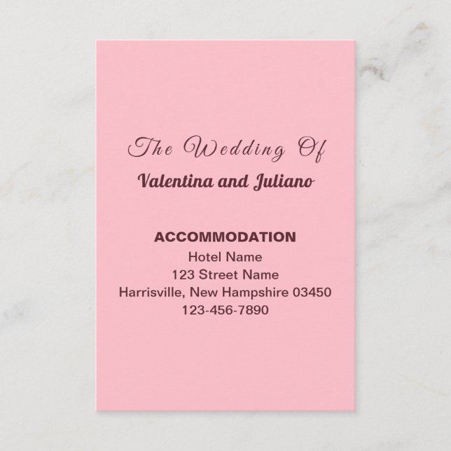 Carte D'accompagnement Typography Pink Wedding Accommodation Portrait (Devant)