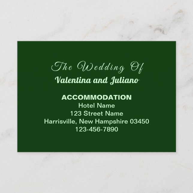 Carte D'accompagnement Typography Style Dark Green Wedding Accommodation (Devant)