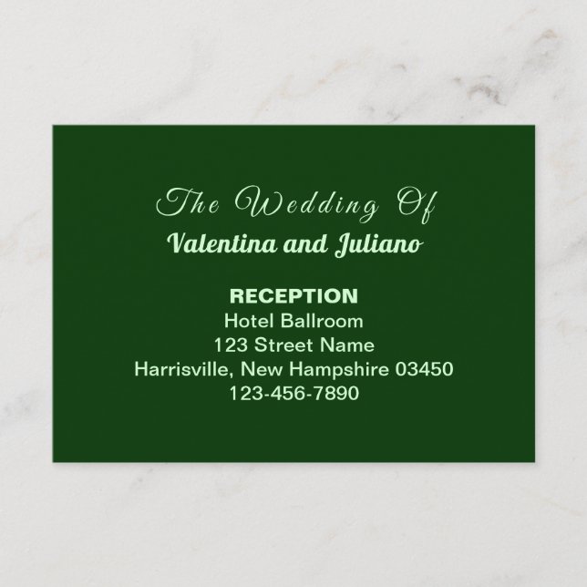 Carte D'accompagnement Typography Style Dark Green Wedding Reception (Devant)