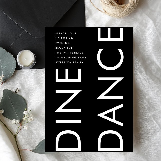 Carte D'accompagnement Ultra Modern Bold Big Monogram DINE DANCE Mariage (Créateur téléchargé)