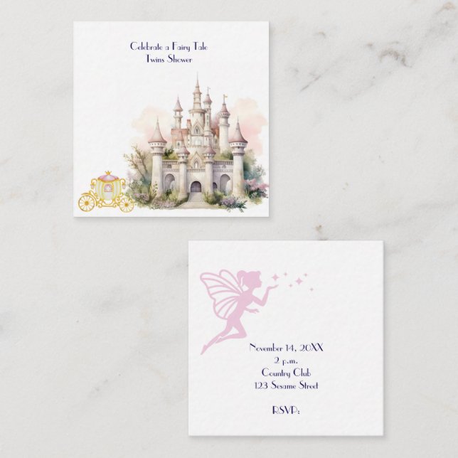 Carte D'accompagnement Un Baby shower jumeau à conte de fées (Devant / Derrière)
