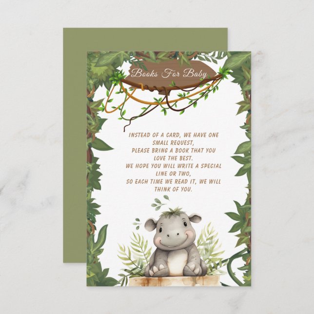 Carte D'accompagnement Un Baby shower Safari Bébé Hippopotame sauvage mig (Devant / Derrière)
