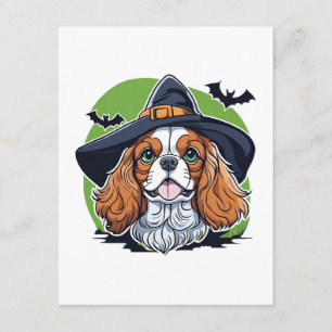 Carte D'accompagnement Un chien portant un chapeau de sorcière avec des c