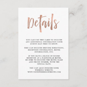 Carte D'accompagnement Un esprit moderne   Faux Rose Gold Mariage Détails