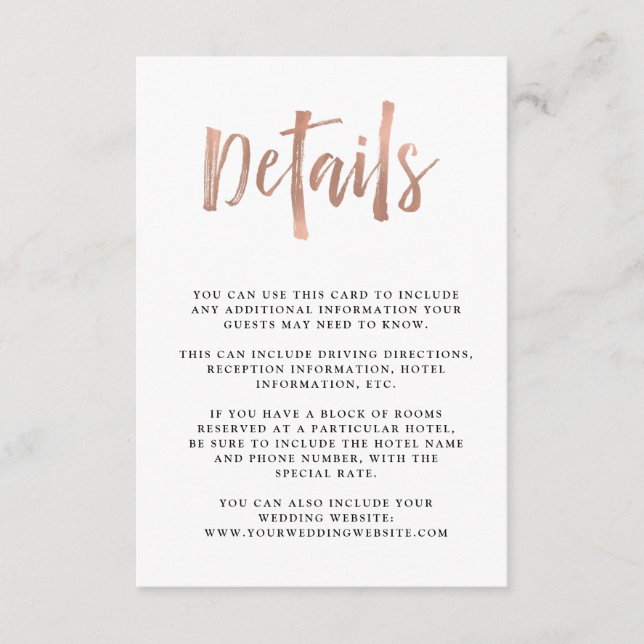Carte D'accompagnement Un esprit moderne | Faux Rose Gold Mariage Détails (Devant)