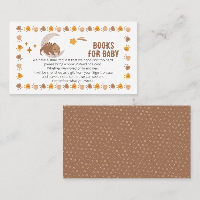 Carte D'accompagnement Un mignon petit Dinosaur Baby shower Livres pour b (Devant / Derrière)