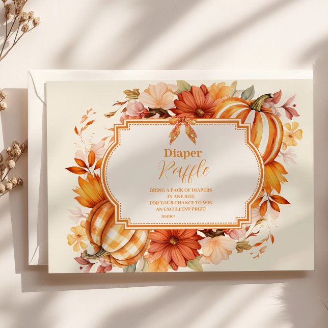 Carte D'accompagnement Un Petit Chute Citrouille Floral Baby Diaper Raffl (Créateur téléchargé)