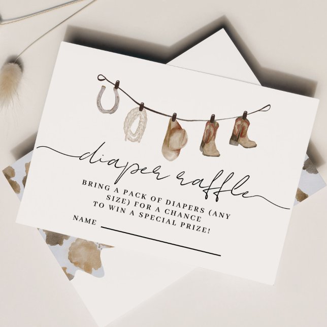 Carte D'accompagnement Un petit cowboy est en route Diaper Raffle (diaper raffle ticket for gender neutral cowboy rodeo buffalo themed baby shower
)