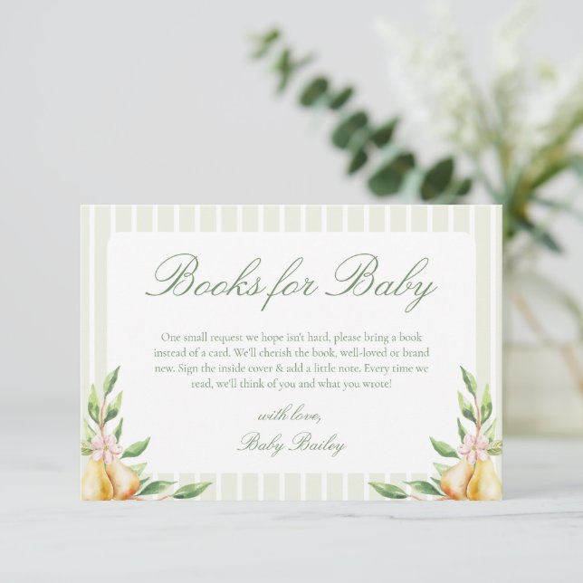 Carte D'accompagnement Un petit poire doux Livres de Baby shower pour béb (Debout devant)
