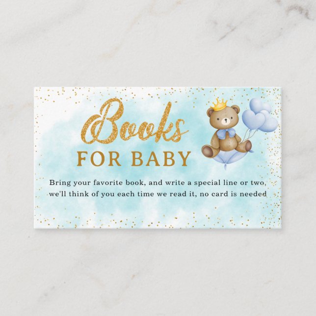Carte D'accompagnement Un petit Prince Ours Livres pour Baby shower bébé (Devant)