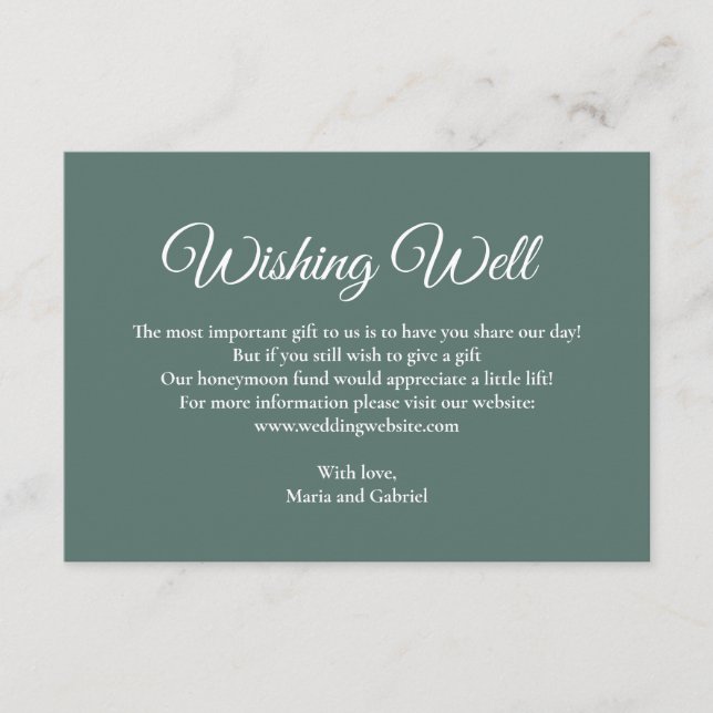 Carte D'accompagnement Un simple souhait minimal. Mariage vert poussiéreu (Devant)