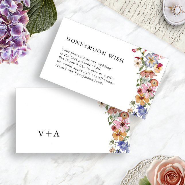 Carte D'accompagnement Un voeu de lune de miel florale (Colorful Floral Honeymoon Wish Enclosure Card Monogrammed by Painted Paperie
)
