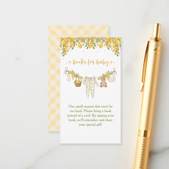 Carte D'accompagnement Une Douce Petite Fête de Naissance Citron Citrus B (Devant/Arrière en situation)