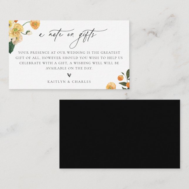 Carte D'accompagnement Une Note Sur Les Cadeaux Citrus Floral Mariage (Devant / Derrière)