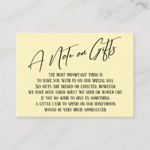 Carte D'accompagnement Une note sur les cadeaux Écriture moderne Mariage