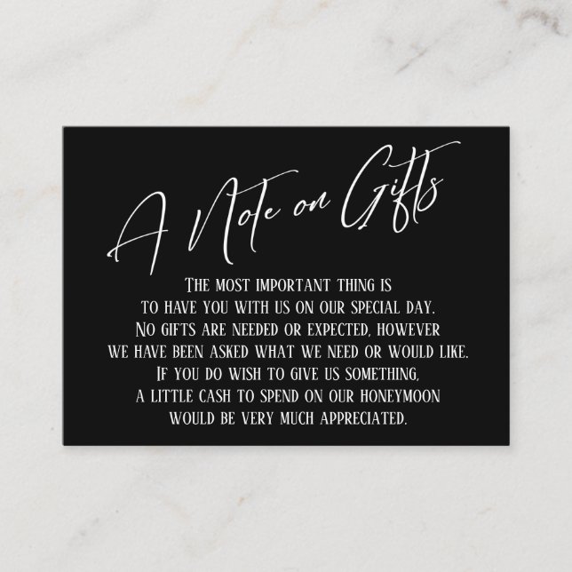 Carte D'accompagnement Une note sur les cadeaux Écriture moderne Noir & B (Devant)