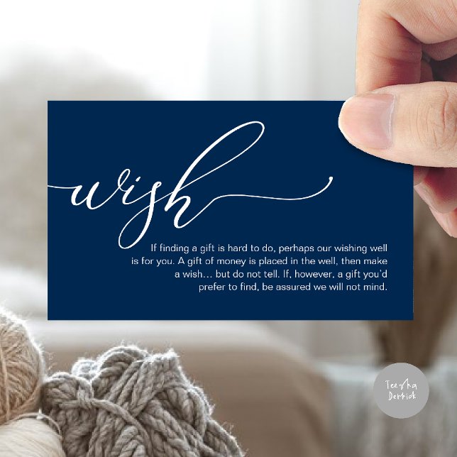 Carte D'accompagnement Une note sur les cadeaux, fonds de voeux pour lune (A note on gifts, honeymoon wish fund cash wish enclosure card in navy blue)