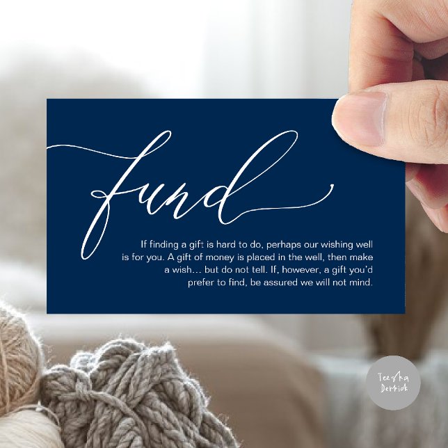 Carte D'accompagnement Une note sur les cadeaux, fonds de voeux pour lune (A note on gifts, honeymoon wish fund cash wish enclosure card in navy blue)