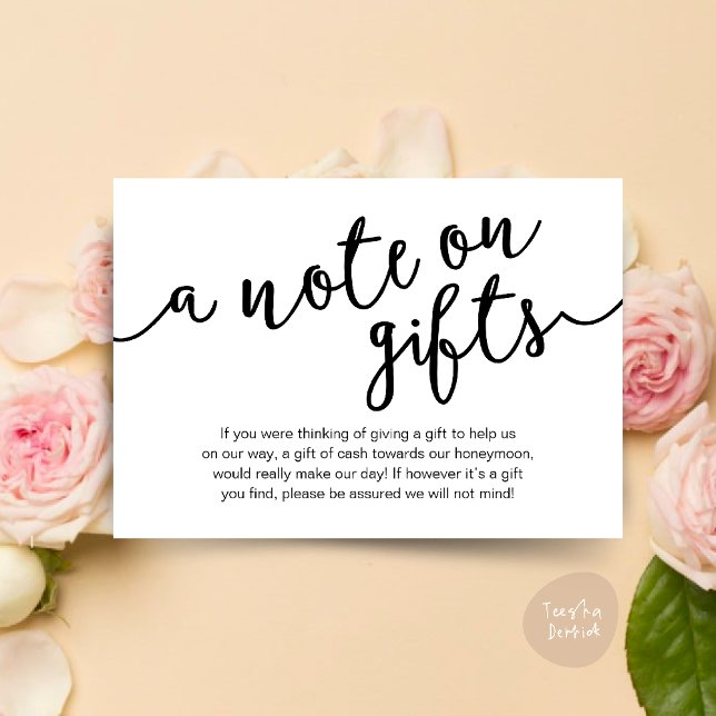 Carte D'accompagnement Une Note Sur Les Cadeaux, Fonds Lune De Miel (Honeymoon Fund Wish Cash, A note on gifts, Modern Rustic Modern Rustic Wedding Card Black White)