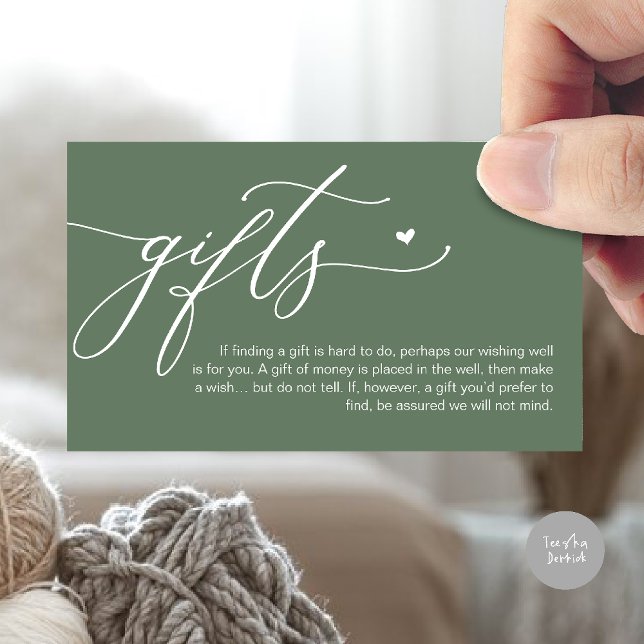 Carte D'accompagnement Une note sur les cadeaux, Honeymoon Fund, Wish, Ca (A note on gifts, honeymoon wish fund cash wish enclosure card in forest sage green)
