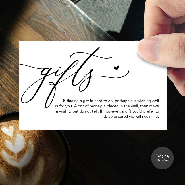 Carte D'accompagnement Une note sur les cadeaux, Honeymoon Fund, Wish, Ca (A note on gifts, honeymoon wish fund cash wish enclosure card in black white)