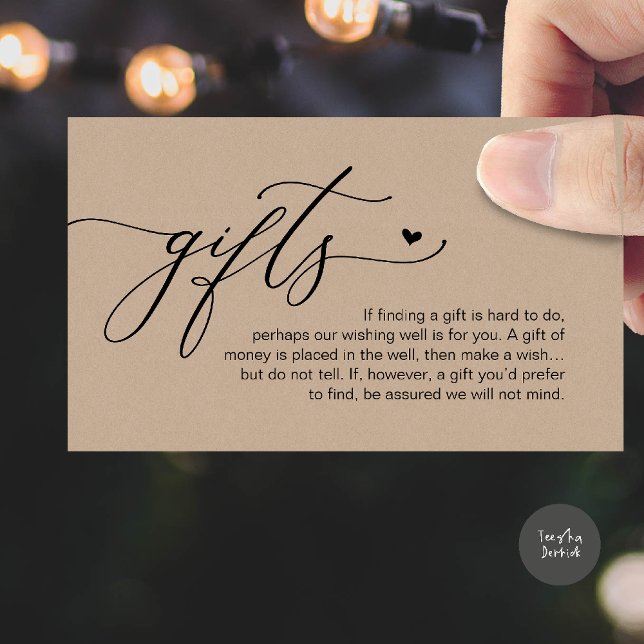 Carte D'accompagnement Une note sur les cadeaux, Mariage Romantique Moder (A note on gifts, Modern Romantic Wedding Enclosure Card in Brown Kraft)