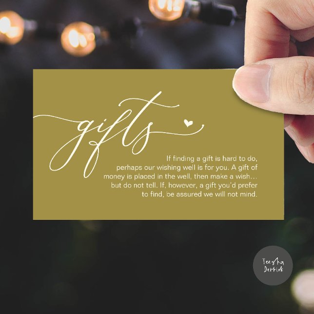 Carte D'accompagnement Une note sur les cadeaux, Mariage Romantique Moder (A note on gifts, Modern Romantic Wedding Enclosure Card in Retro Vintage Classy Gold)