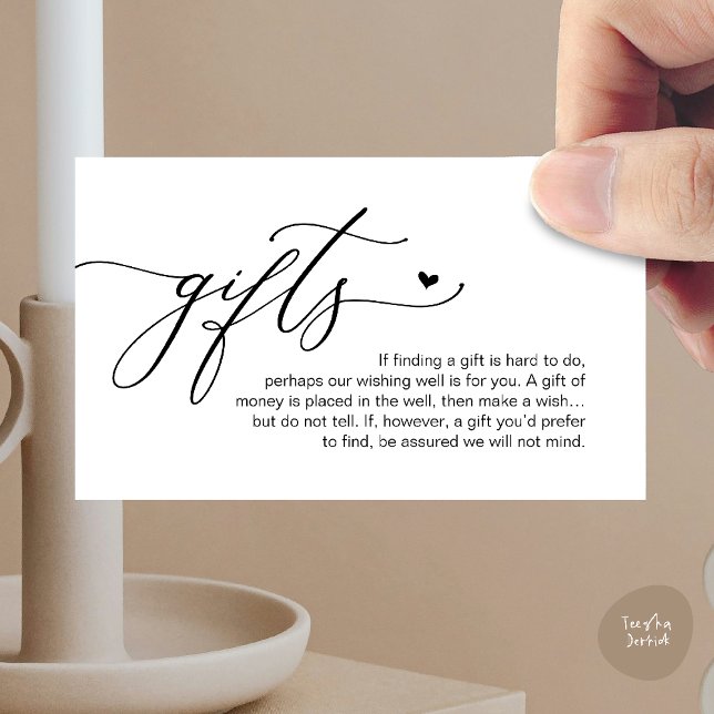 Carte D'accompagnement Une note sur les cadeaux, Mariage Romantique Moder (A note on gifts, Modern Romantic Wedding Enclosure Card in Black and White)