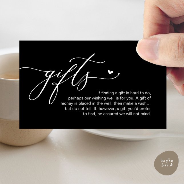 Carte D'accompagnement Une note sur les cadeaux, Mariage Romantique Moder (A note on gifts, Modern Romantic Wedding Enclosure Card in Black and White)