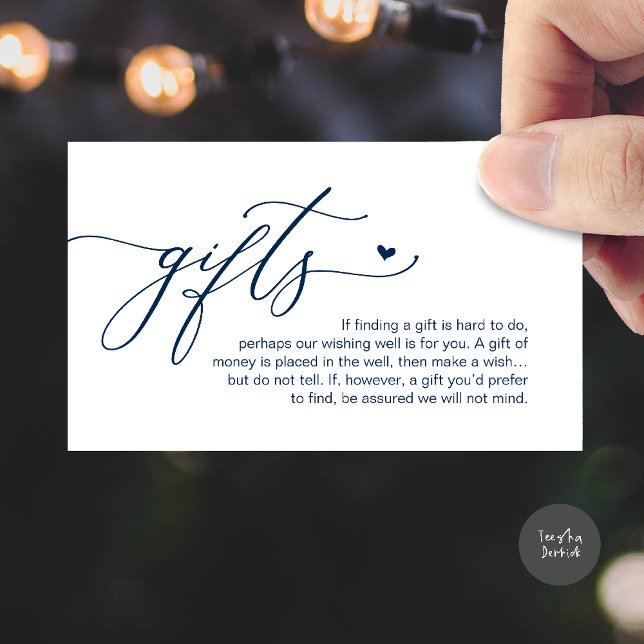 Carte D'accompagnement Une note sur les cadeaux, Mariage Romantique Moder (A note on gifts, Modern Romantic Wedding Enclosure Card in Navy Blue)