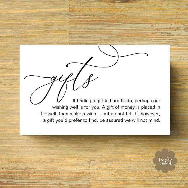 Carte D'accompagnement Une Note Sur Les Cadeaux, Mariage Romantique Moder (A Note On Gifts, Modern Romantic Elegant Wedding Enclosure Card Honeymoon Wish Cash in Black White)