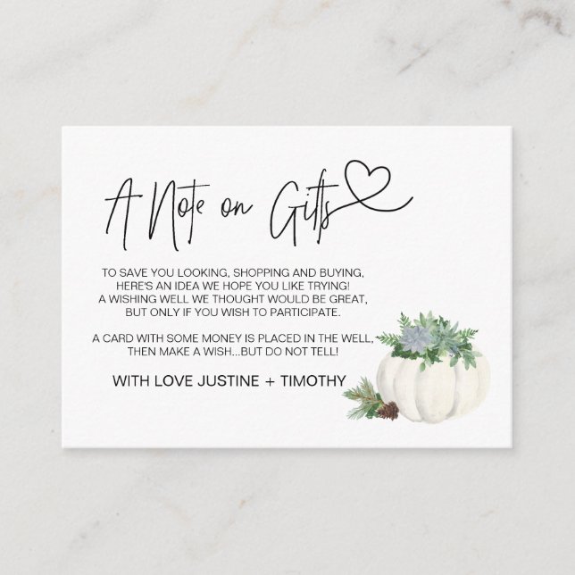 Carte D'accompagnement Une note sur les cadeaux Mariages désirant bien Th (Devant)