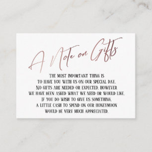 Carte D'accompagnement Une note sur les cadeaux Rose Mariage d'écriture m