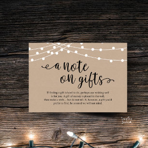 Carte D'accompagnement Une note sur les cadeaux Rustique Mariage Kraft Gu