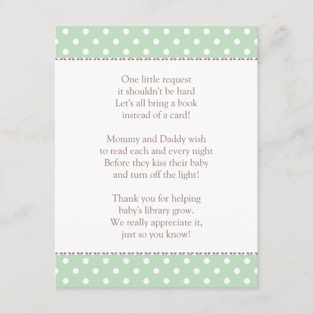 Carte D'accompagnement Une petite demande | Livre de Baby shower vert Min (Devant)