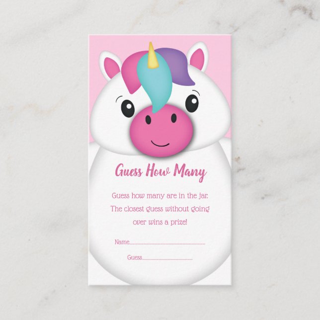 Carte D'accompagnement Unicorn Baby shower de jeu de devis (Devant)
