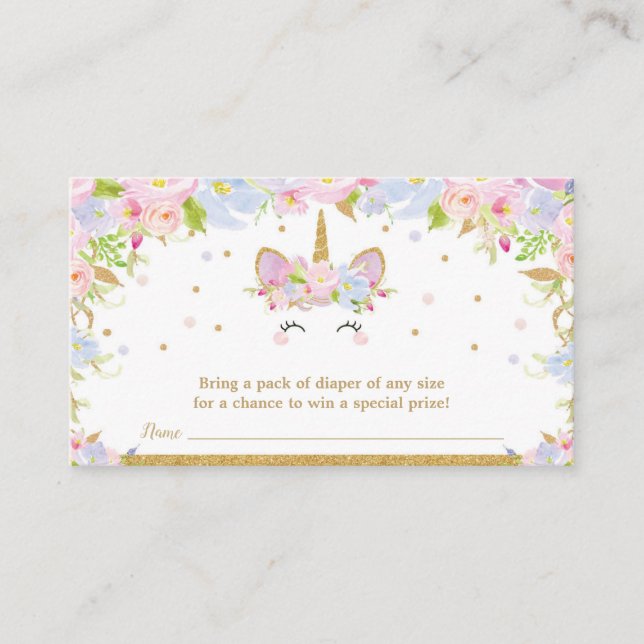 Carte D'accompagnement Unicorn Baby shower Déchets Raffle Floral Baby Gir (Devant)