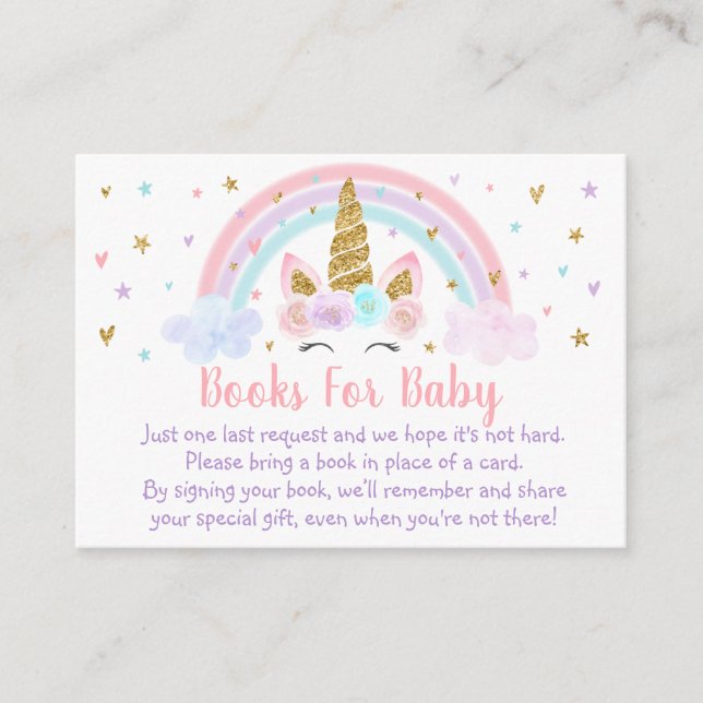 Carte D'accompagnement Unicorn Rainbow Pink Gold Baby shower Demande de r (Devant)
