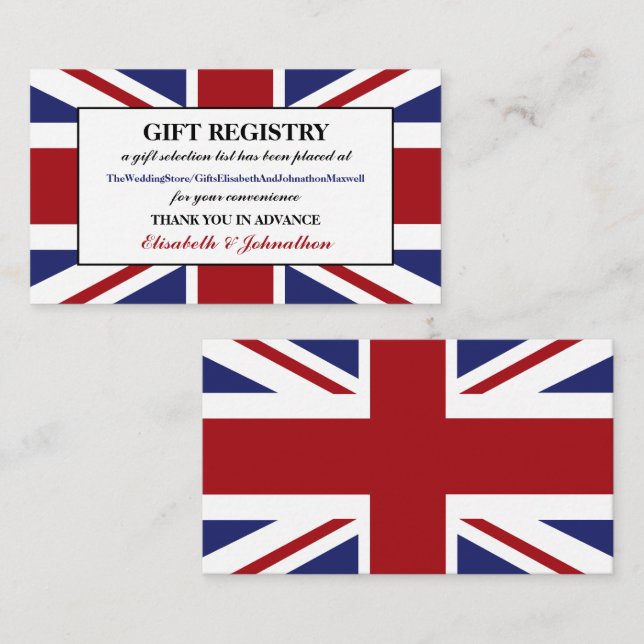 Carte D'accompagnement Union Jack Flag British Mariage Cadeau Registry (Devant / Derrière)