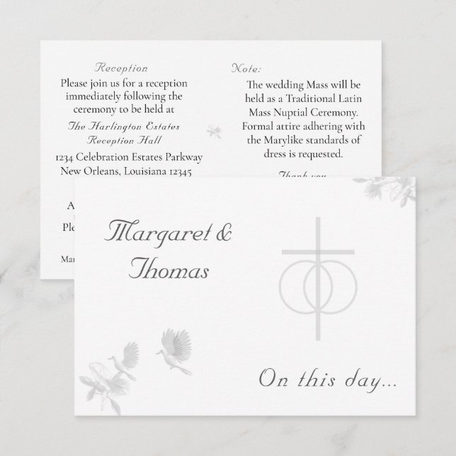 Carte D'accompagnement Unité nuptiale Mariage catholique traditionnel (Devant / Derrière)