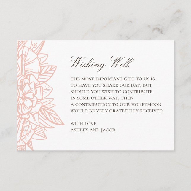 Carte D'accompagnement Urne de mariage florale simple rose tendre (Devant)