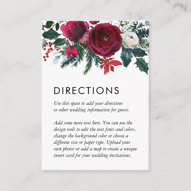 Carte D'accompagnement Vacances Florales Hiver Mariage Instructions Insér (Devant)
