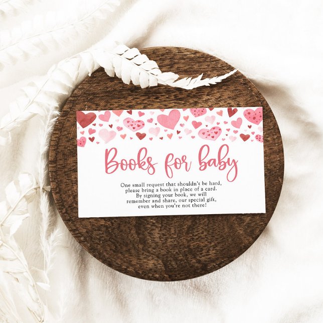 Carte D'accompagnement Valentine Sweetheart Baby showers Livres pour bébé (Watercolor Cute Valentine Pink and Red Hearts Baby Shower Books for baby Game Ticket)